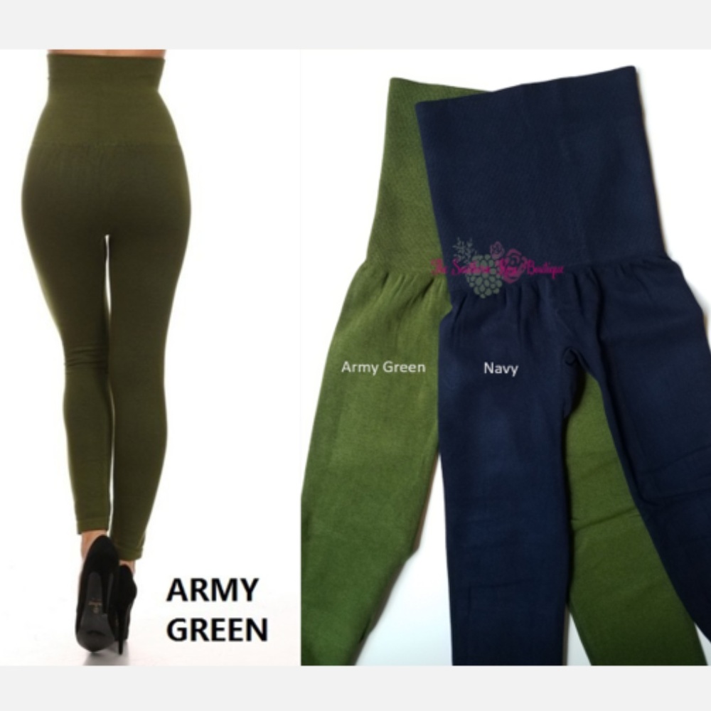 New! Tummy Control Leggings Navy & Army Green